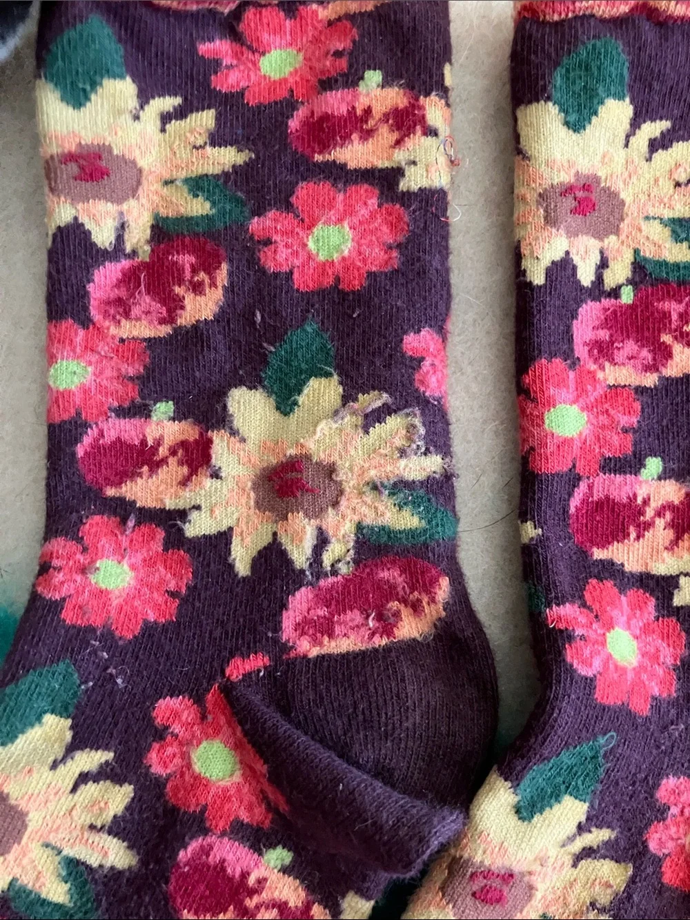 Girls' Floral & Star Print Crew Socks - Navy, Purple, Orange